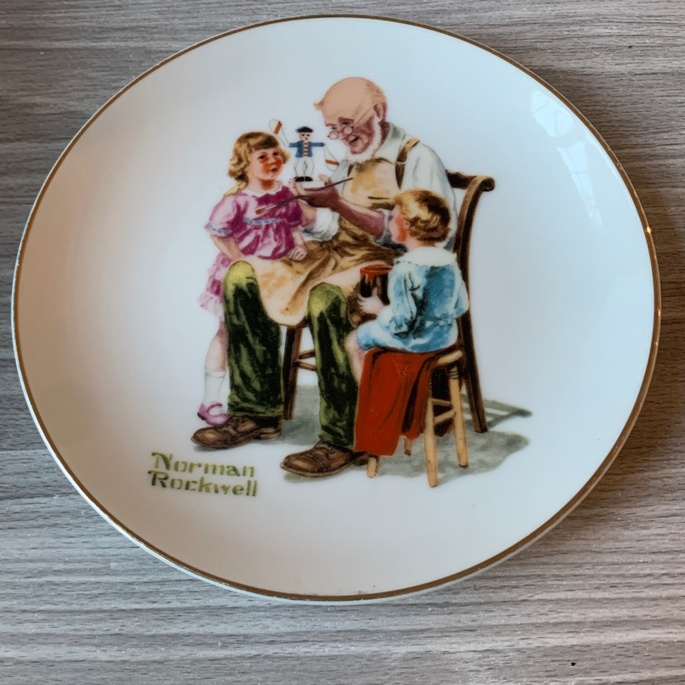 1984 The Toymaker, by Norman Rockwell, Porcelain Collector's Plate Gold Rim
